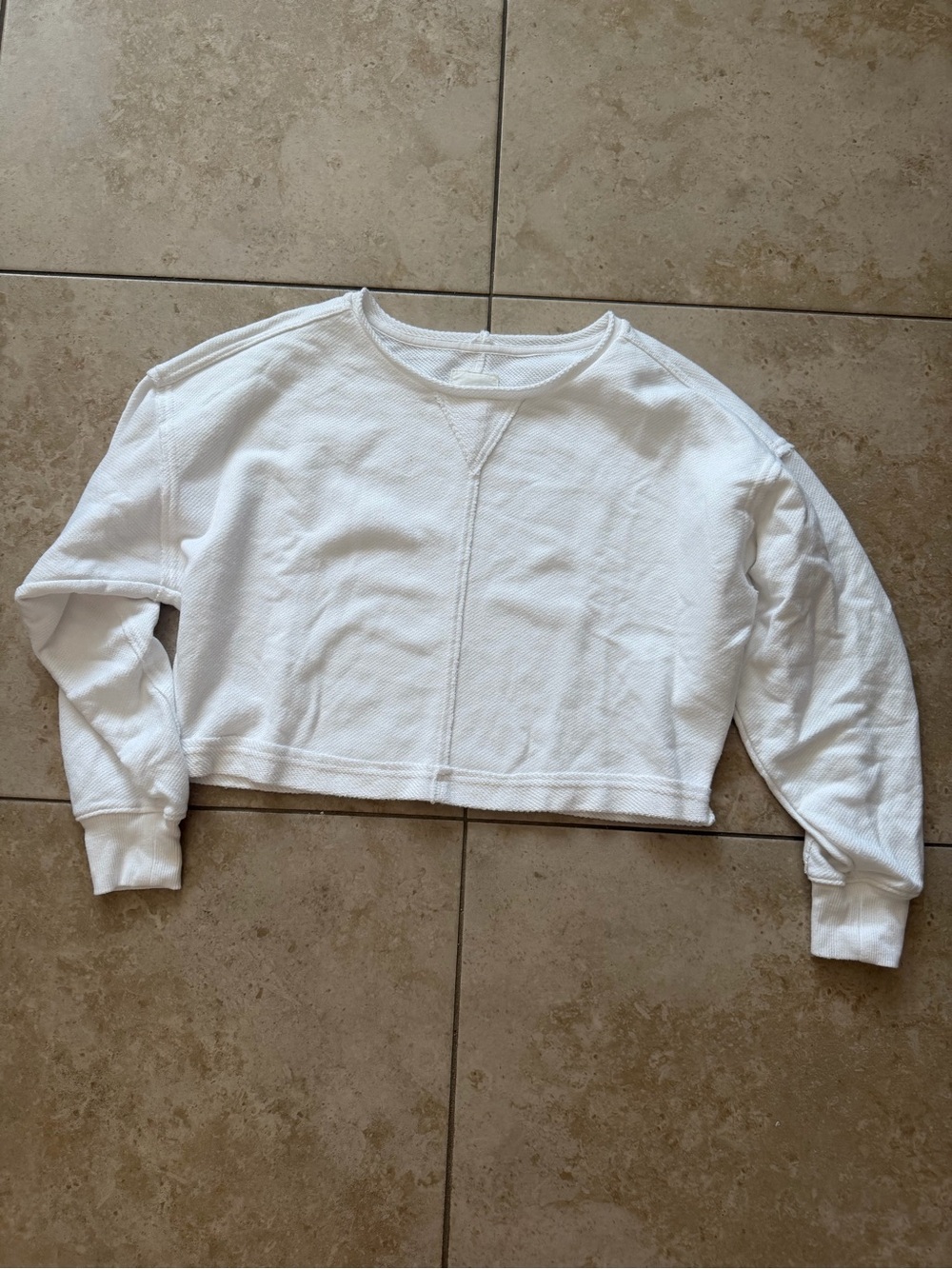 Aerie Cropped White Waffle Long-Sleeve Top